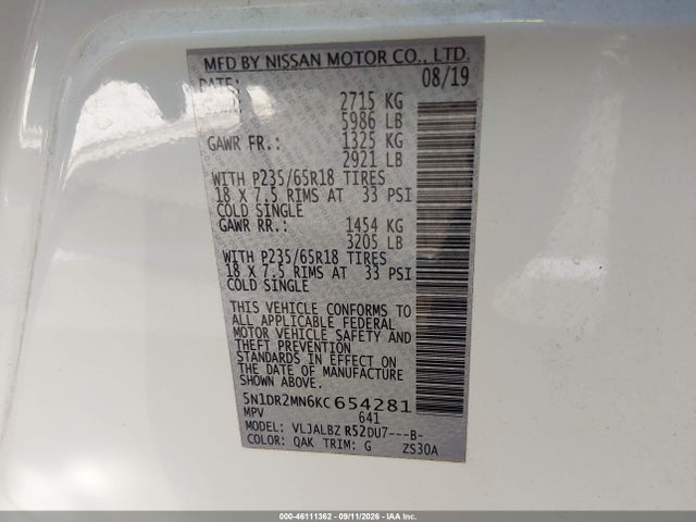 2019 NISSAN PATHFINDER S 9
