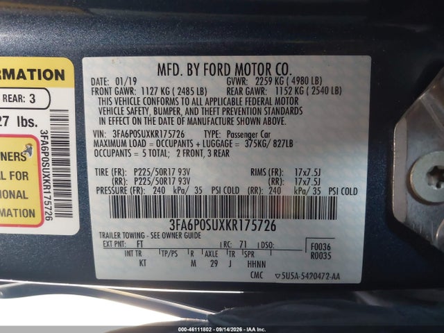 2019 FORD FUSION ENERGI TITANIUM 9