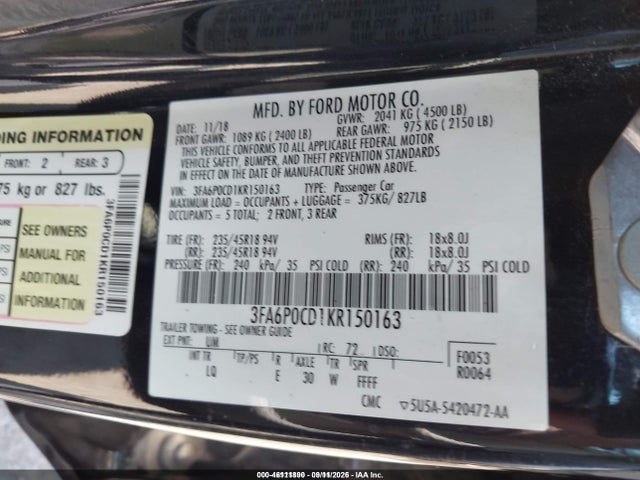2019 FORD FUSION SEL 9