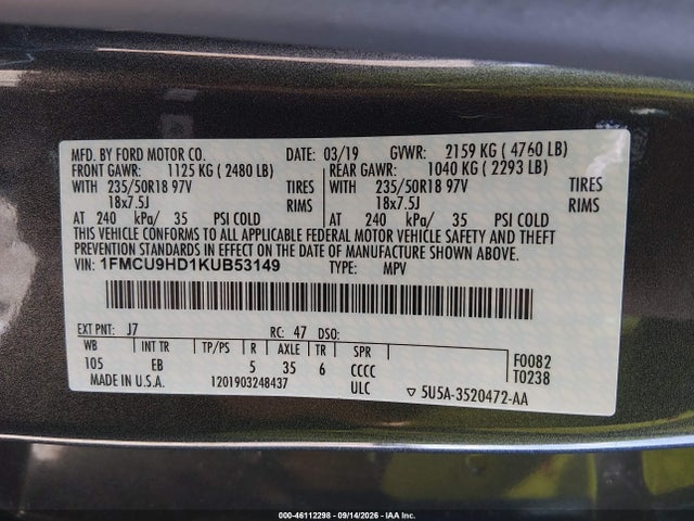 2019 FORD ESCAPE SEL 9