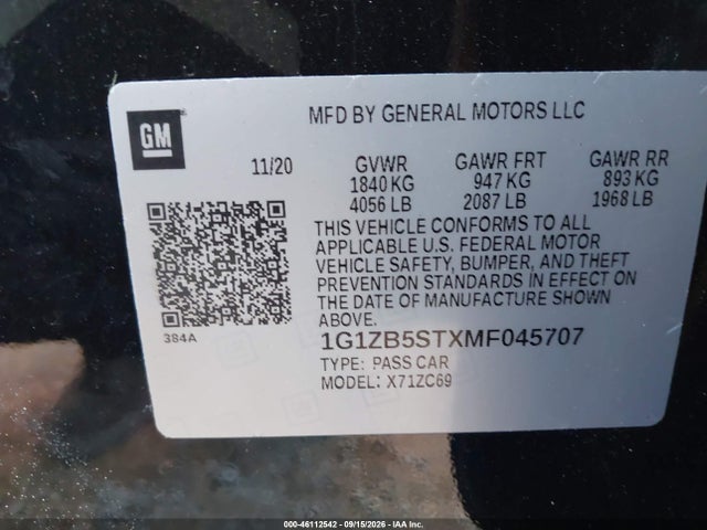 2021 CHEVROLET MALIBU FWD LS 9