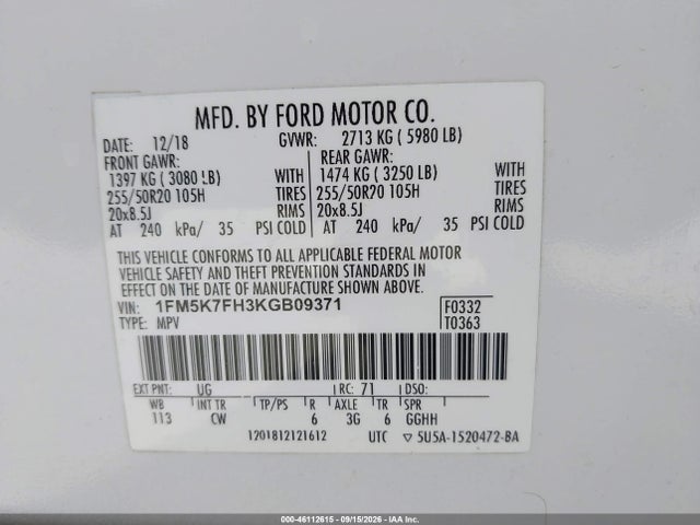 2019 FORD EXPLORER LIMITED 9