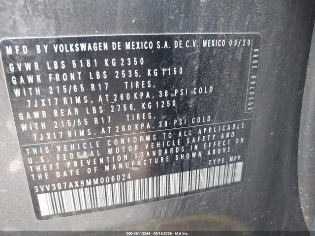 2021 VOLKSWAGEN TIGUAN 2.0T SE/2.0T SE R-LINE BLACK/2.0T SEL 9