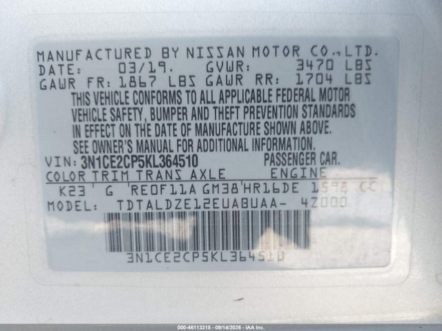 2019 NISSAN VERSA NOTE SV 9