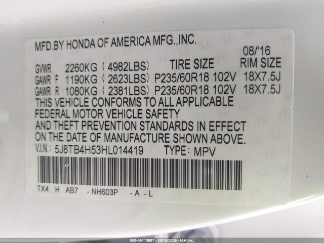 2017 ACURA RDX TECHNOLOGY ACURAWATCH PLUS PACKAGES/W/TECHNOLOGY PACKAGE 9