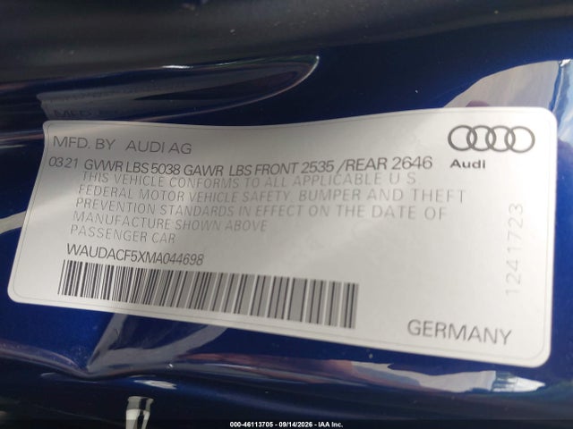 2021 AUDI A5 SPORTBACK PREMIUM 45 TFSI QUATTRO S TRONIC 9