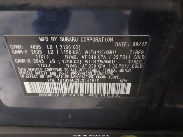 2018 SUBARU OUTBACK 2.5I PREMIUM 9