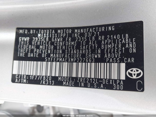 2021 TOYOTA COROLLA LE 9