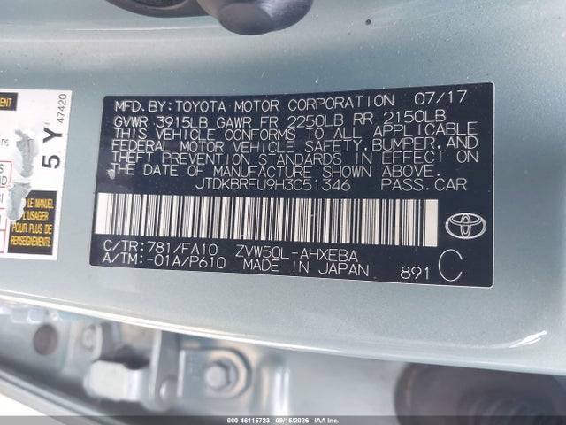 2017 TOYOTA PRIUS TWO 9