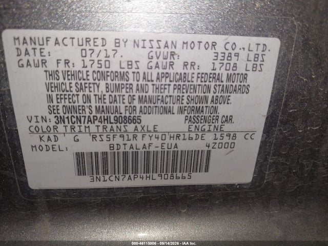 2017 NISSAN VERSA 1.6 S 9
