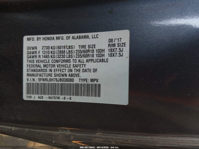 2018 HONDA ODYSSEY EX-L 9