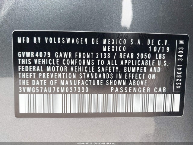2019 VOLKSWAGEN GOLF 1.4T S/1.4T SE 9