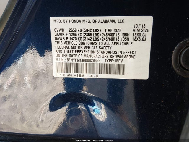 2019 HONDA PILOT EX 9