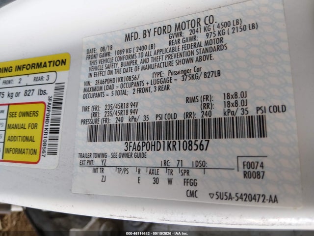 2019 FORD FUSION SE 9