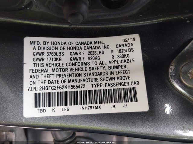 2019 HONDA CIVIC LX 9