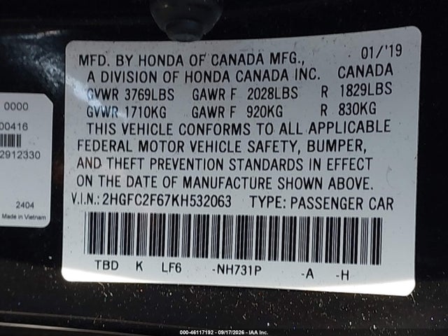 2019 HONDA CIVIC LX 9