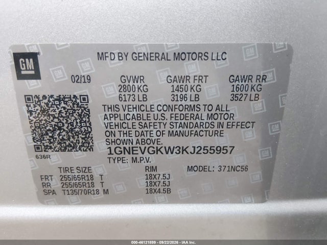 2019 CHEVROLET TRAVERSE LT 9