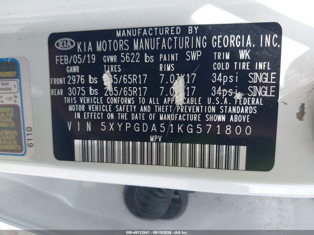 2019 KIA SORENTO 3.3L LX 9