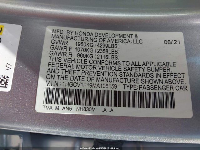 2021 HONDA ACCORD LX 9