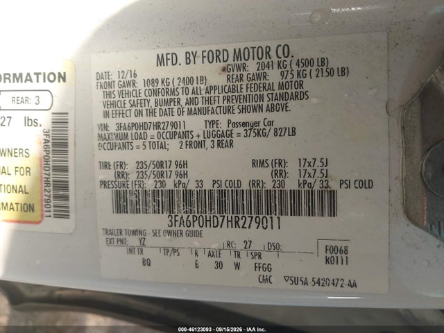2017 FORD FUSION SE 9