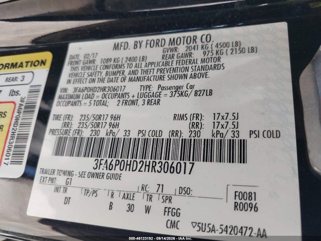 2017 FORD FUSION SE 9