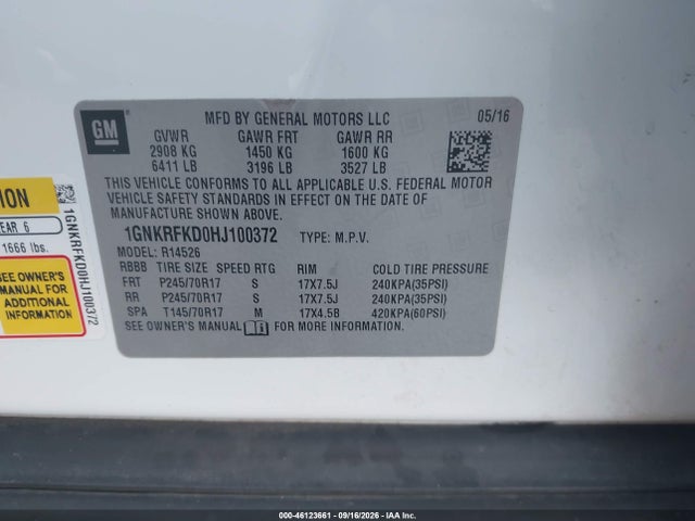 2017 CHEVROLET TRAVERSE LS 9