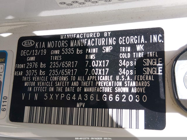 2020 KIA SORENTO 2.4L L 9