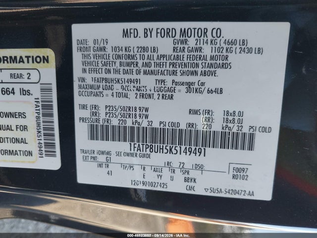 2019 FORD MUSTANG ECOBOOST PREMIUM 9