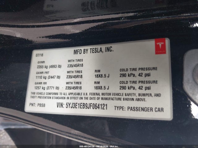 2018 TESLA MODEL 3 LONG RANGE/PERFORMANCE 8