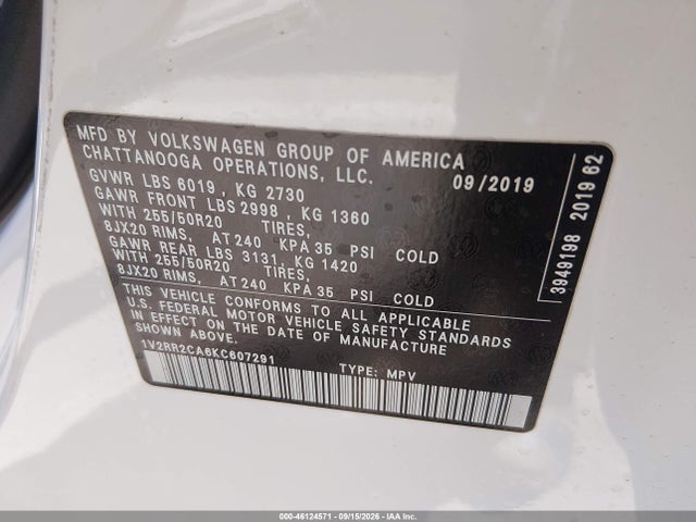 2019 VOLKSWAGEN ATLAS 3.6L V6 SEL R-LINE 9