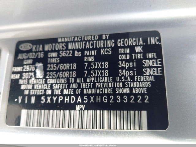 2017 KIA SORENTO 3.3L EX 9