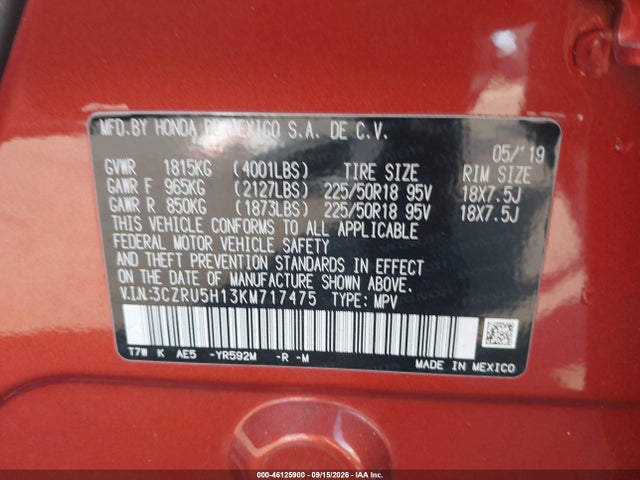 2019 HONDA HR-V SPORT 9