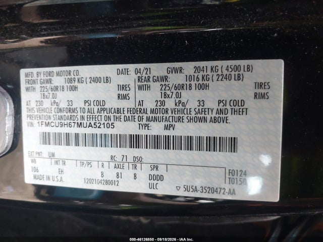 2021 FORD ESCAPE SEL 9