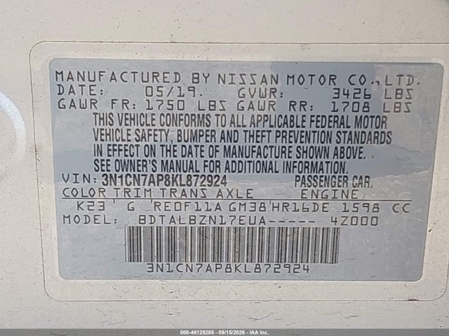 2019 NISSAN VERSA 1.6 SV 9
