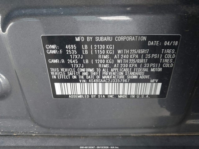 2018 SUBARU OUTBACK 2.5I 9