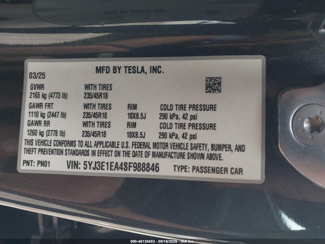 2025 Tesla MODEL 3 LONG RANGE REAR-WHEEL DRIVE/STANDARD REAR- 照片 9