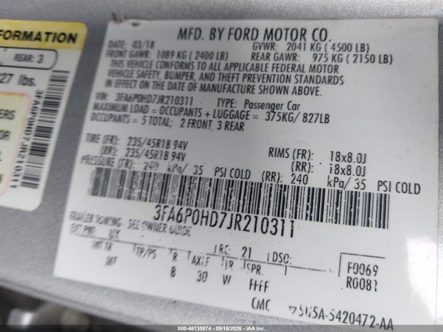 2018 FORD FUSION SE 9