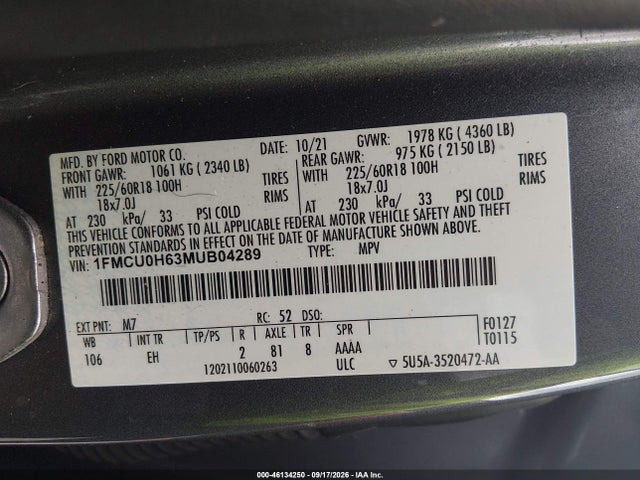 2021 FORD ESCAPE SEL 9