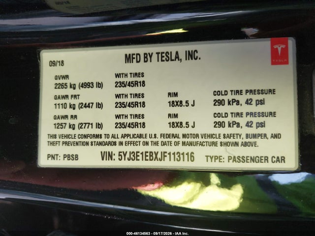 2018 TESLA MODEL 3 LONG RANGE/PERFORMANCE 9