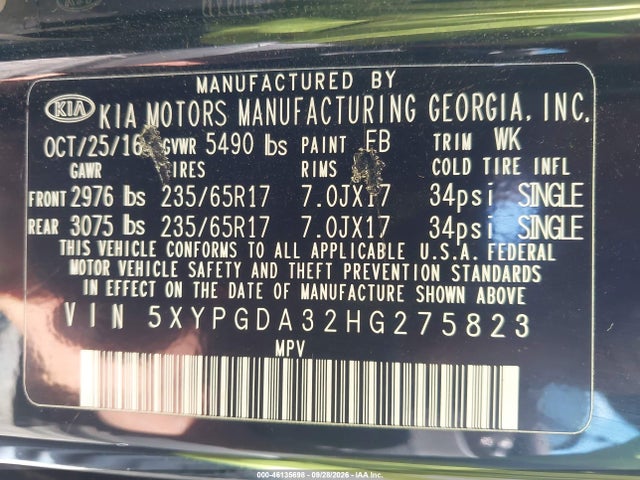 2017 KIA SORENTO 2.4L LX 9
