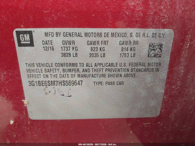 2017 CHEVROLET CRUZE LT AUTO 9