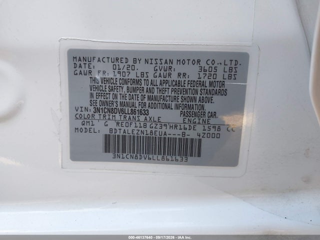 2020 NISSAN VERSA S XTRONIC CVT 9