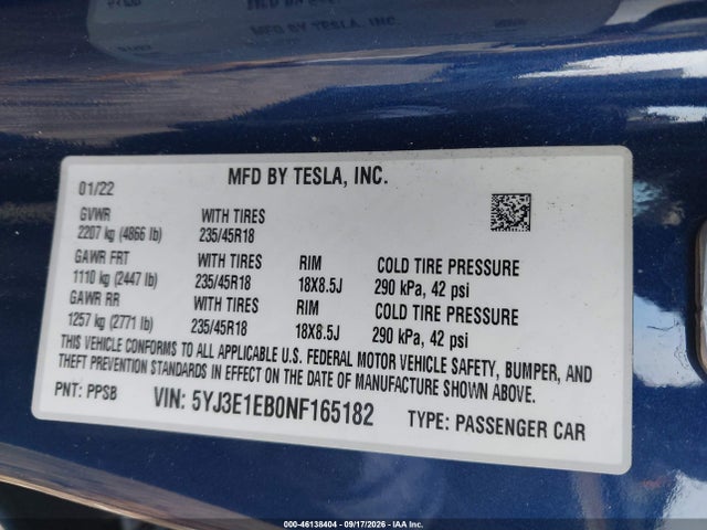 2022 TESLA MODEL 3 LONG RANGE 9