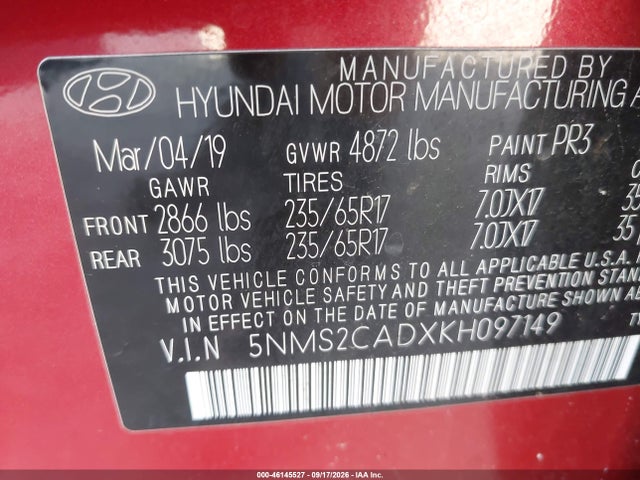 2019 HYUNDAI SANTA FE SE 9