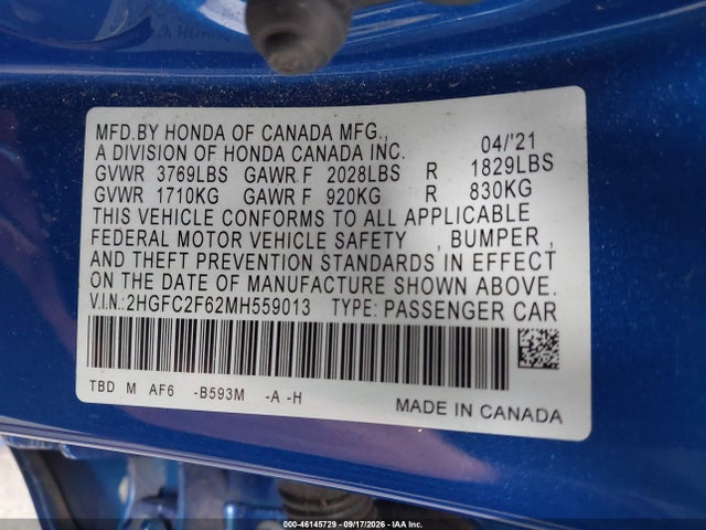 2021 HONDA CIVIC LX 9