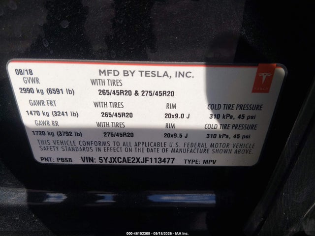 2018 TESLA MODEL X 100D/75D/P100D 9