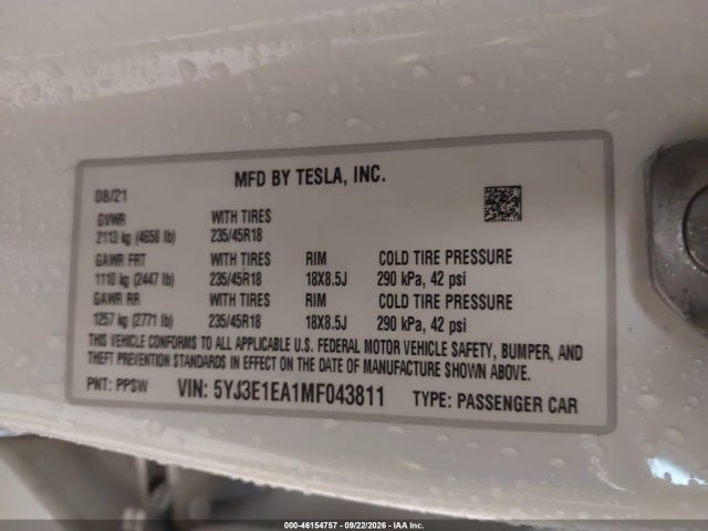 2021 TESLA MODEL 3 STANDARD RANGE PLUS 9
