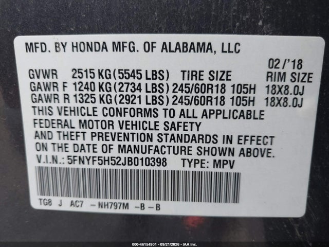 2018 HONDA PILOT EX-L 9