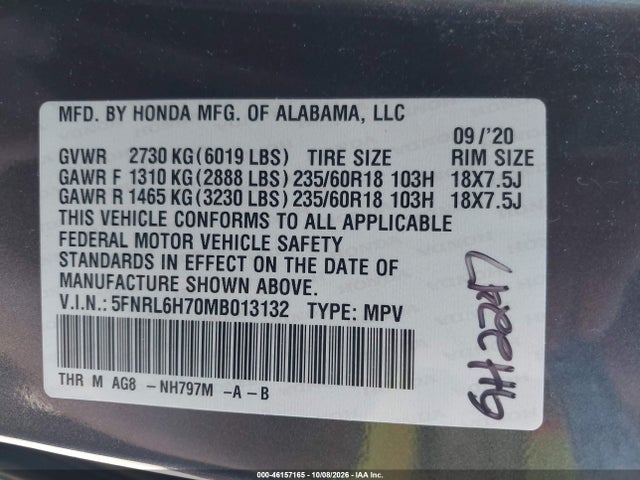 2021 HONDA ODYSSEY EX-L 9