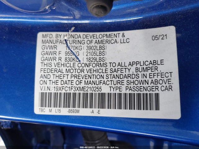 2021 HONDA CIVIC EX 18